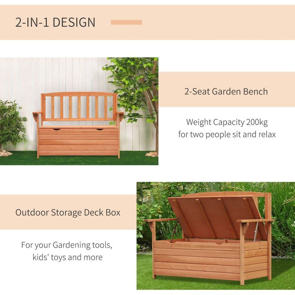 image-Outdoor Garden Storage Bench Patio Box All Weather Fir Wood 112 x 84 cm