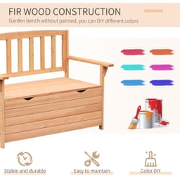image-Outdoor Garden Storage Bench Patio Box All Weather Fir Wood 112 x 84 cm