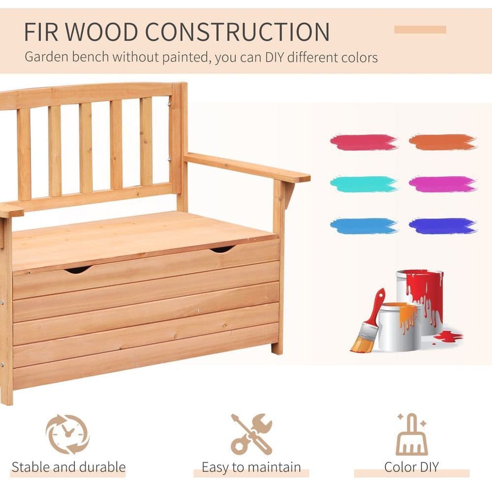 image-Outdoor Garden Storage Bench Patio Box All Weather Fir Wood 112 x 84 cm