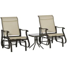 image-3PCS Outdoor Gliding Chairs w/ Table Set Patio Garden Furniture Khaki