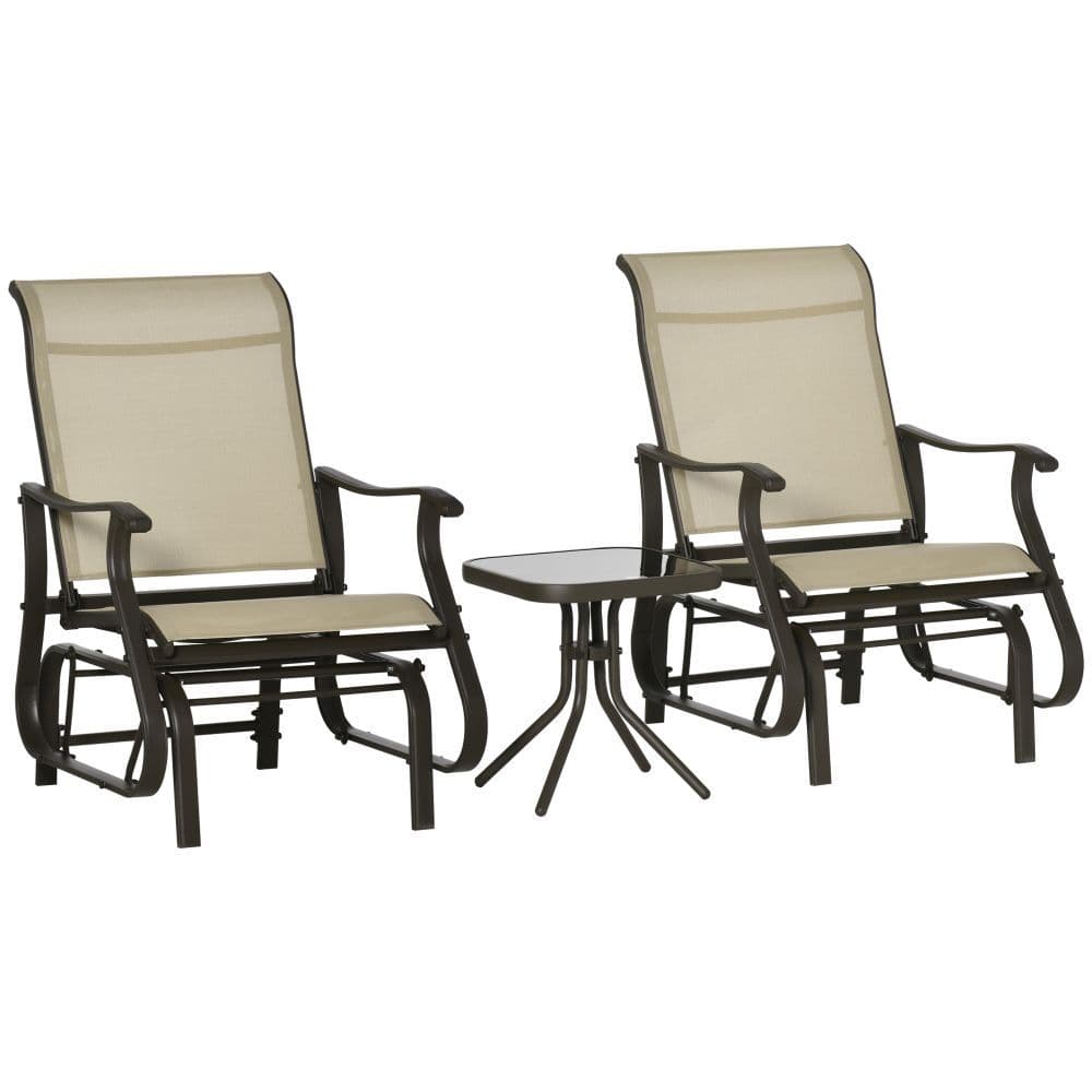image-3PCS Outdoor Gliding Chairs w/ Table Set Patio Garden Furniture Khaki