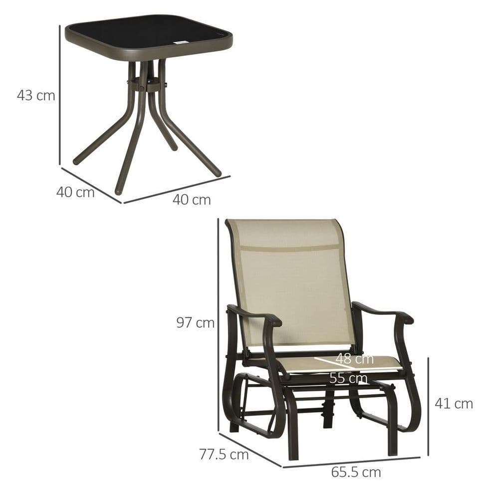 image-3PCS Outdoor Gliding Chairs w/ Table Set Patio Garden Furniture Khaki