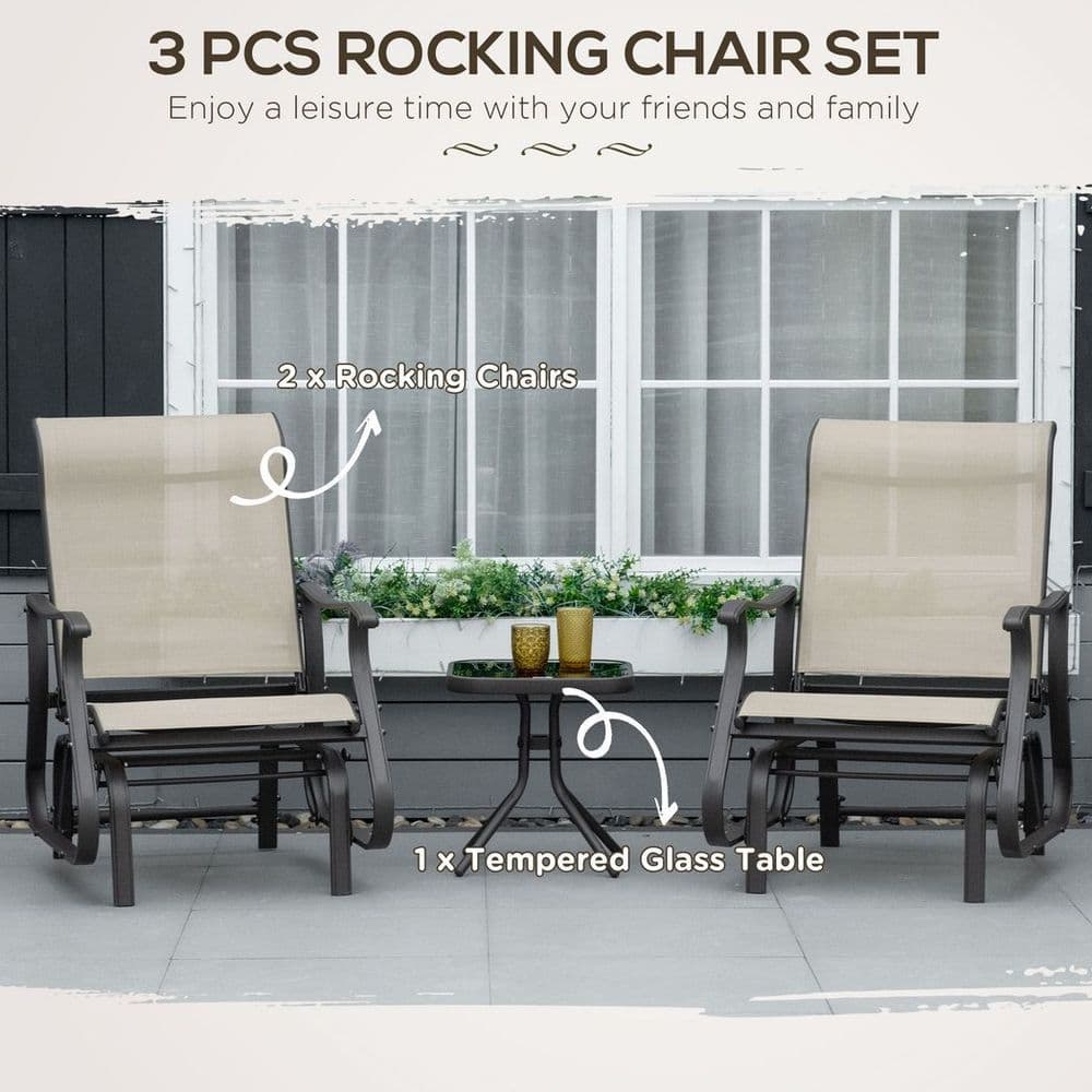 image-3PCS Outdoor Gliding Chairs w/ Table Set Patio Garden Furniture Khaki