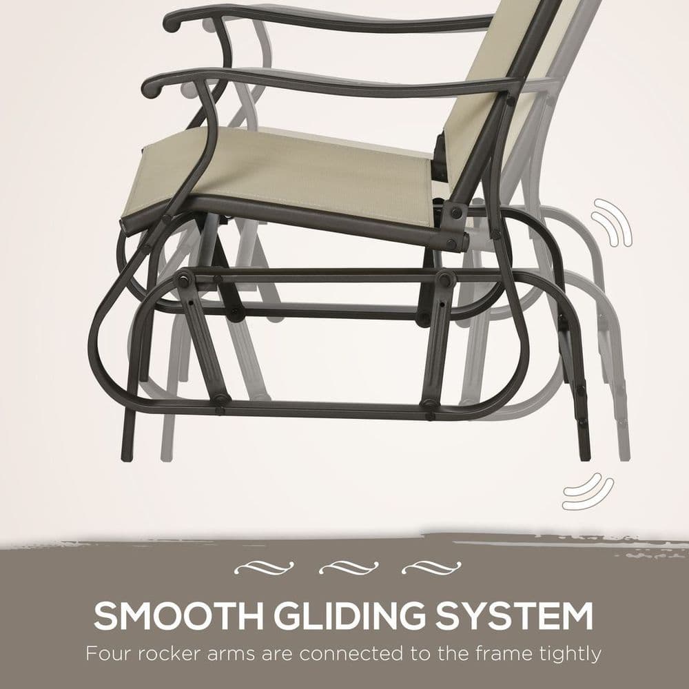 image-3PCS Outdoor Gliding Chairs w/ Table Set Patio Garden Furniture Khaki