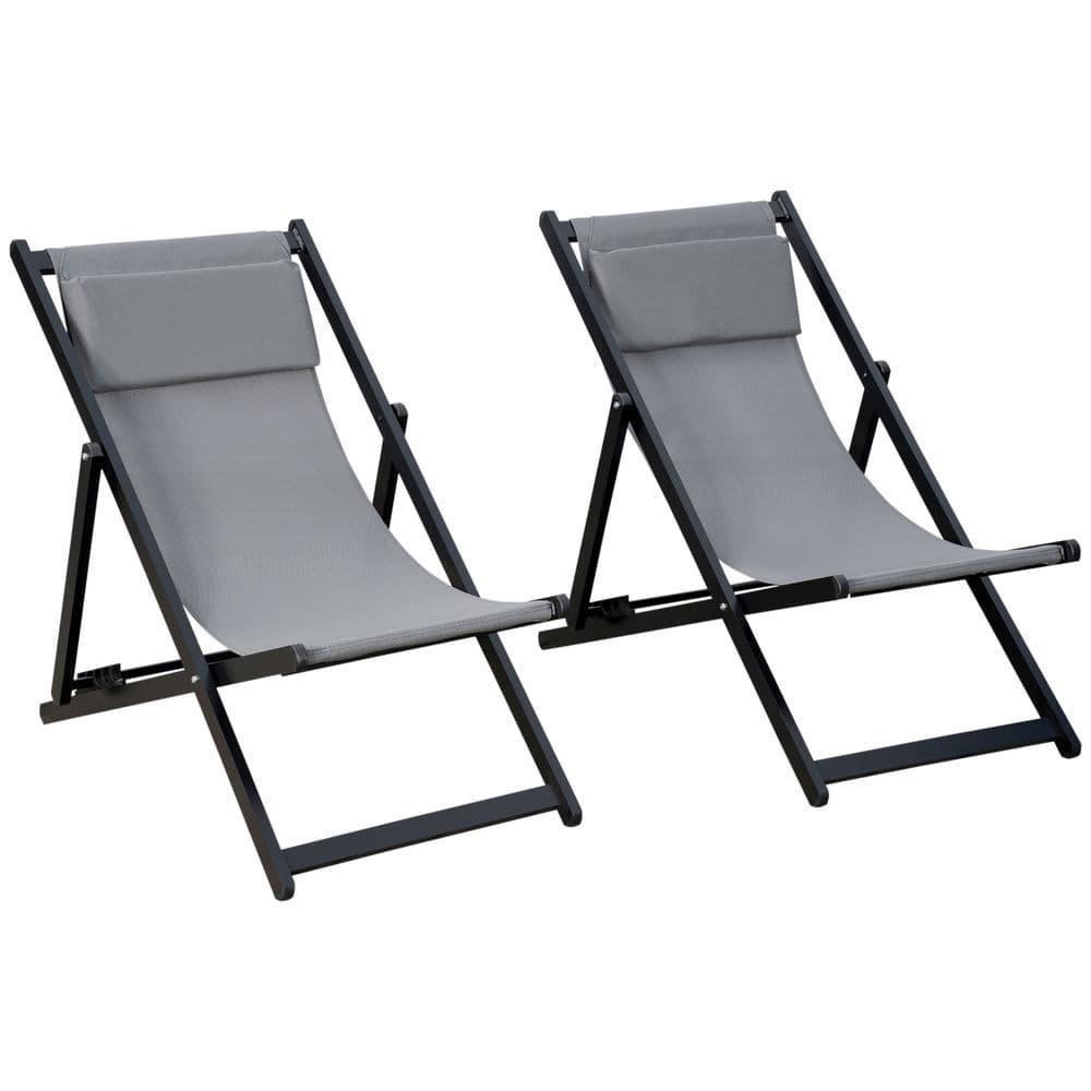 image-2Pcs Texteline Chaise Lounge Recliner Chair Adjust Lounger Patio Grey