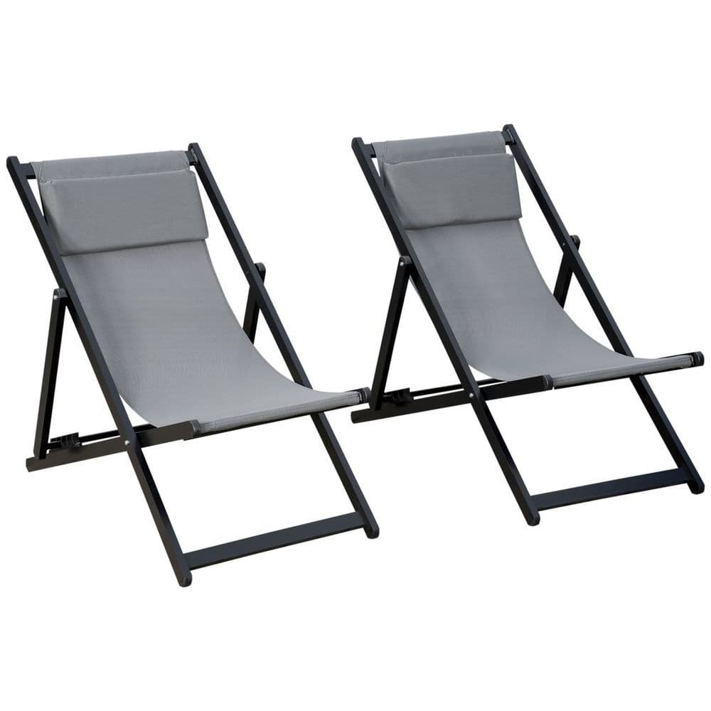 image-2Pcs Texteline Chaise Lounge Recliner Chair Adjust Lounger Patio Grey