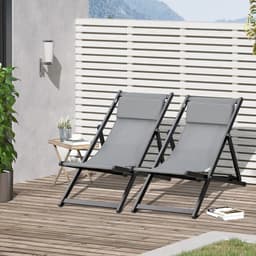 image-2Pcs Texteline Chaise Lounge Recliner Chair Adjust Lounger Patio Grey