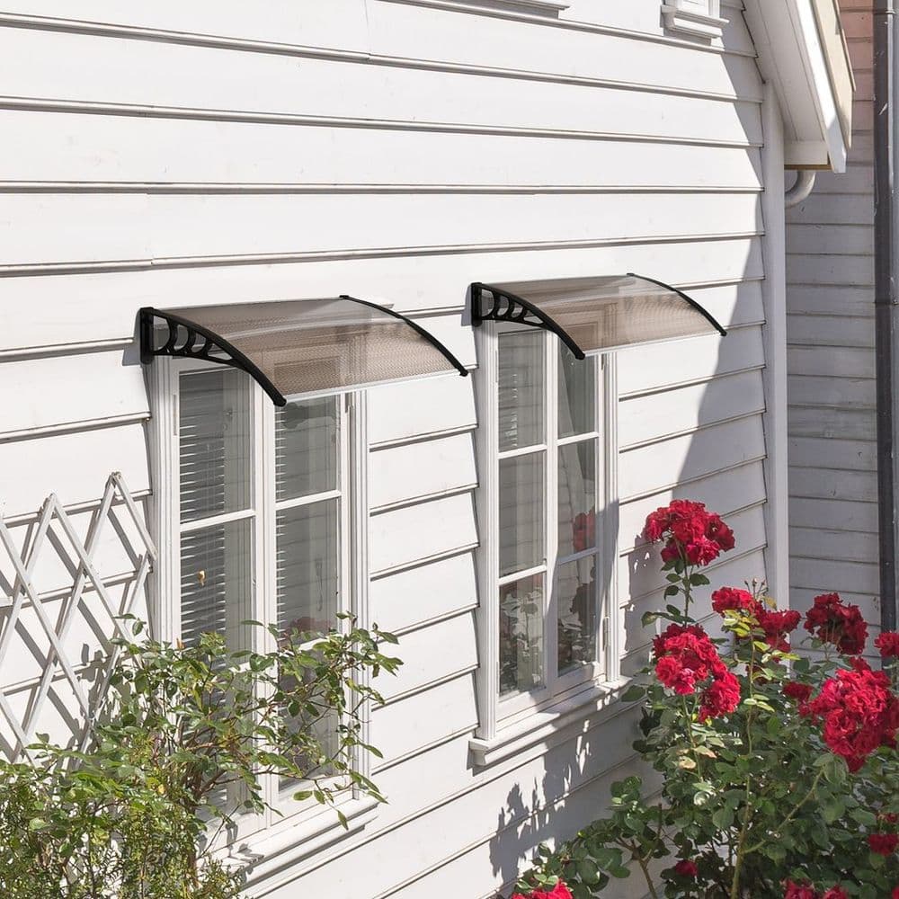image-Outsunny Outdoor Window Door Canopy Fixed Awning Porch UV Water Cover Brown