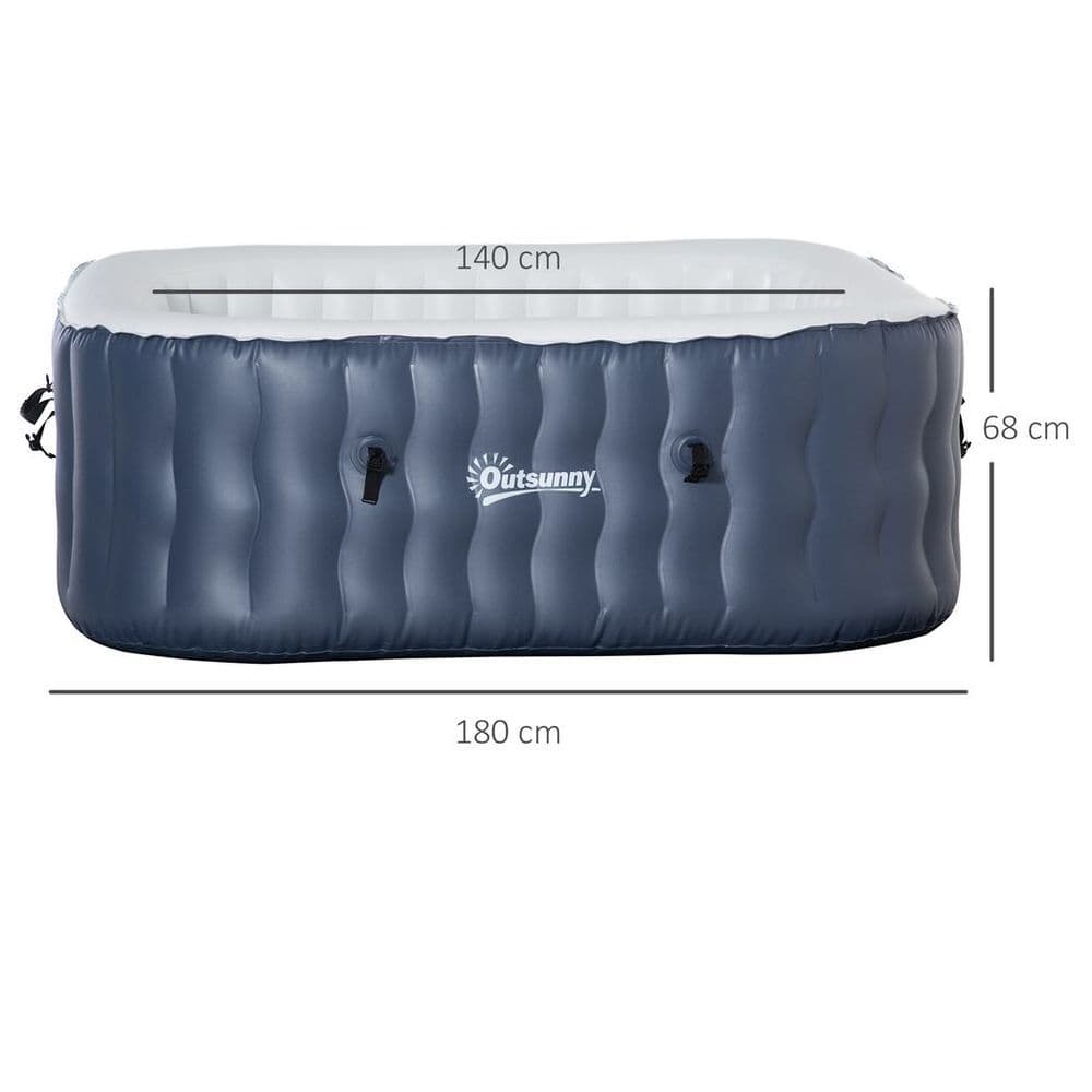 image-Outdoor Square Inflatable Hot Tub Spa w/ Pump, 4-6 Person, Dark Blue