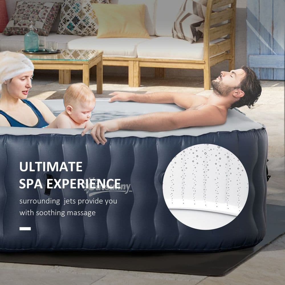 image-Outdoor Square Inflatable Hot Tub Spa w/ Pump, 4-6 Person, Dark Blue