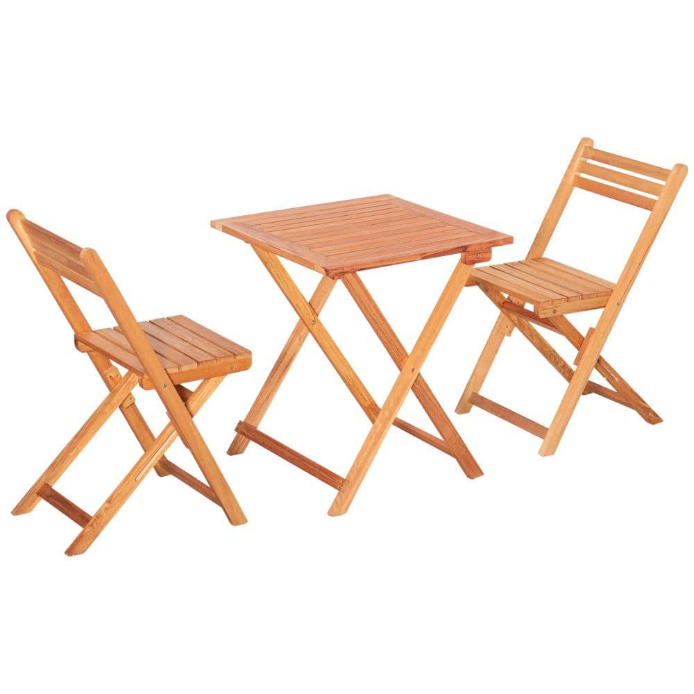 image-3Pcs Garden Bistro Set, Folding Outdoor Chairs and Table Set, Teak