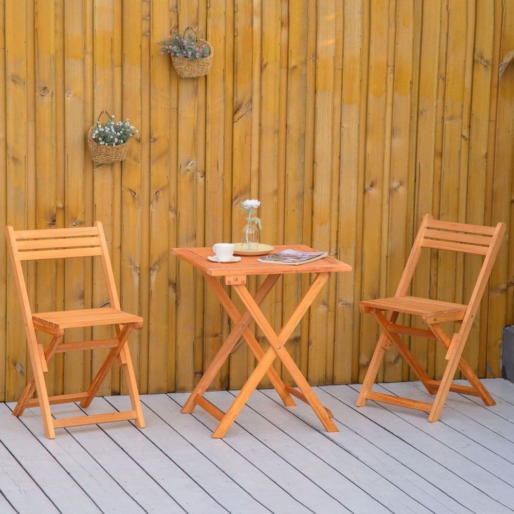 image-3Pcs Garden Bistro Set, Folding Outdoor Chairs and Table Set, Teak