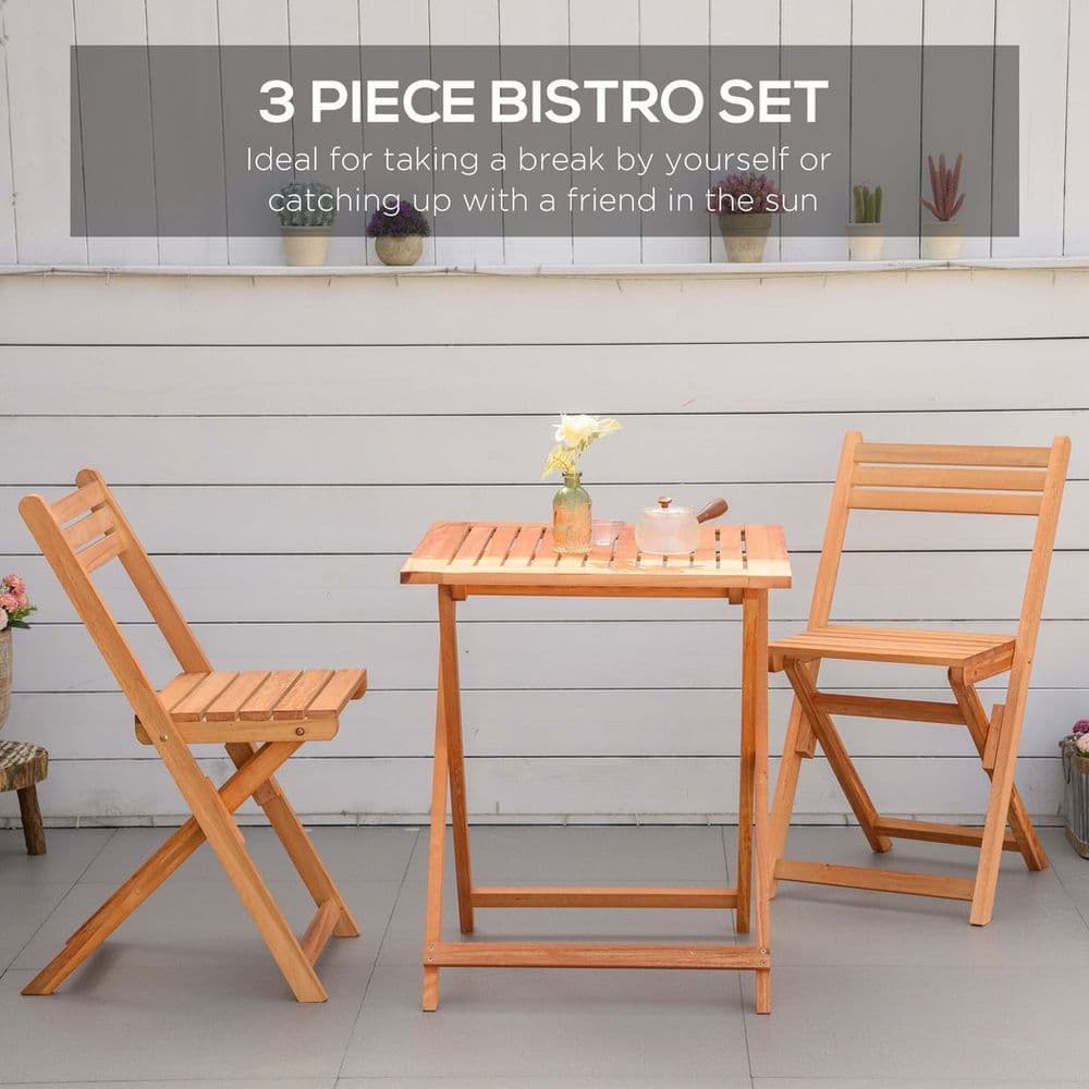 image-3Pcs Garden Bistro Set, Folding Outdoor Chairs and Table Set, Teak
