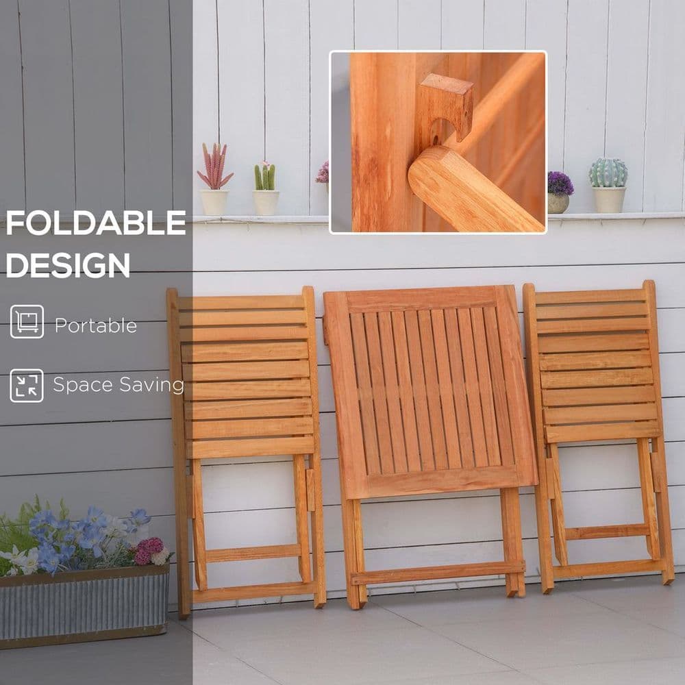 image-3Pcs Garden Bistro Set, Folding Outdoor Chairs and Table Set, Teak