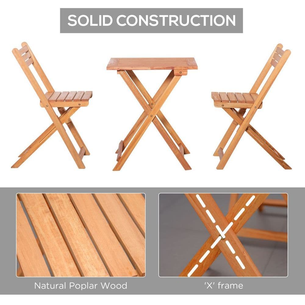 image-3Pcs Garden Bistro Set, Folding Outdoor Chairs and Table Set, Teak