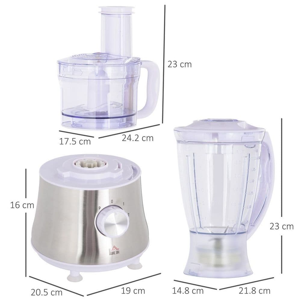 image-Food Processor w/1L Bowl 1.5L Blender Blades Slicing Grating Discs 500W