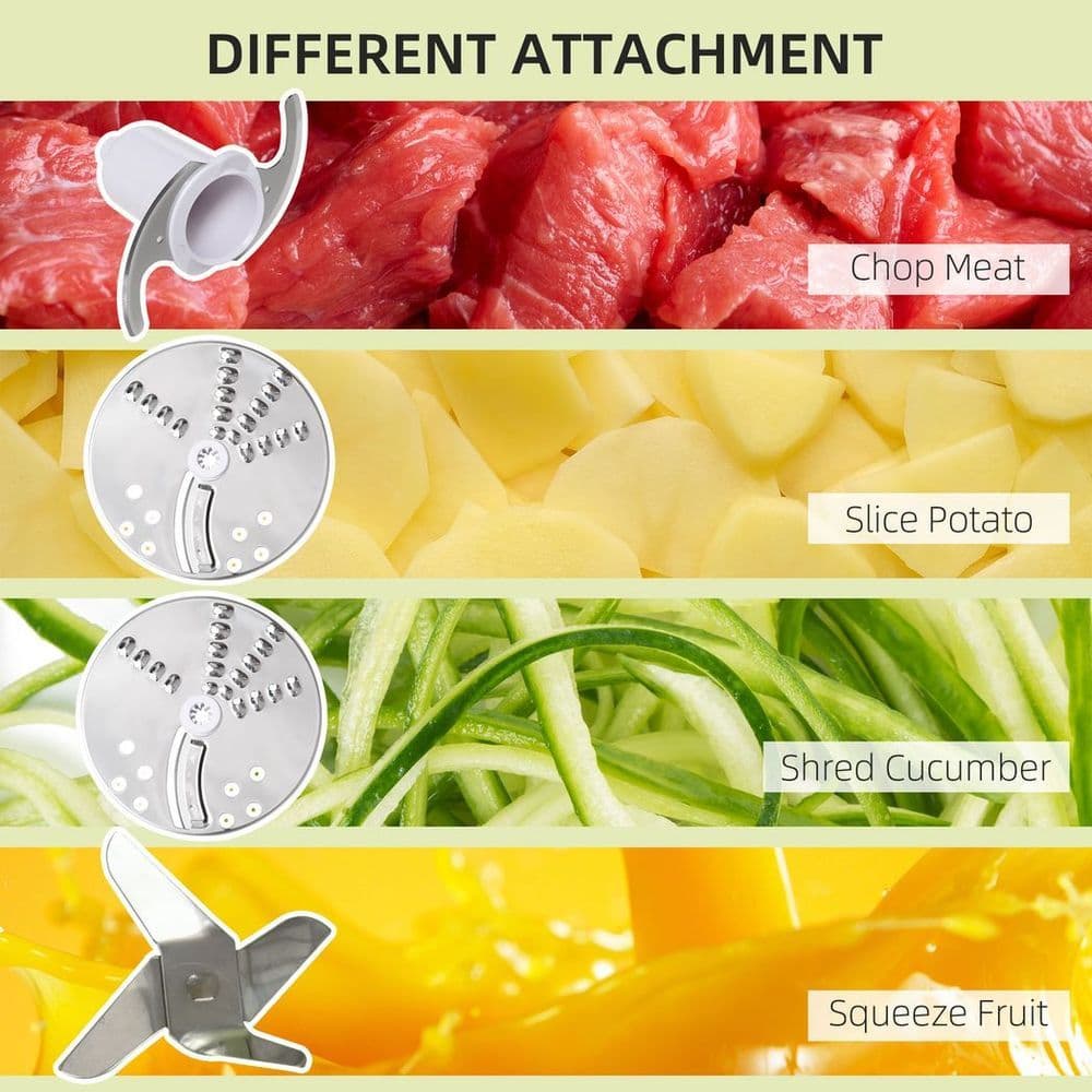 image-Food Processor w/1L Bowl 1.5L Blender Blades Slicing Grating Discs 500W