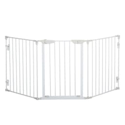 image-Pet Safety Gate 3-Panel Playpen Metal Fence W/ Walk Through Door White