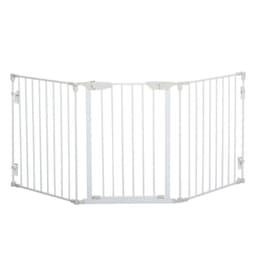 image-Pet Safety Gate 3-Panel Playpen Metal Fence W/ Walk Through Door White