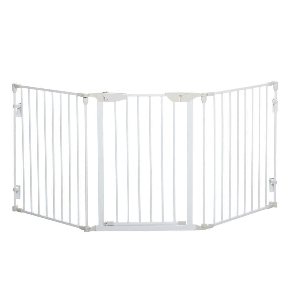 image-Pet Safety Gate 3-Panel Playpen Metal Fence W/ Walk Through Door White