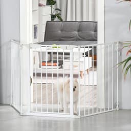image-Pet Safety Gate 3-Panel Playpen Metal Fence W/ Walk Through Door White