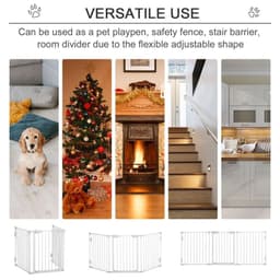 image-Pet Safety Gate 3-Panel Playpen Metal Fence W/ Walk Through Door White
