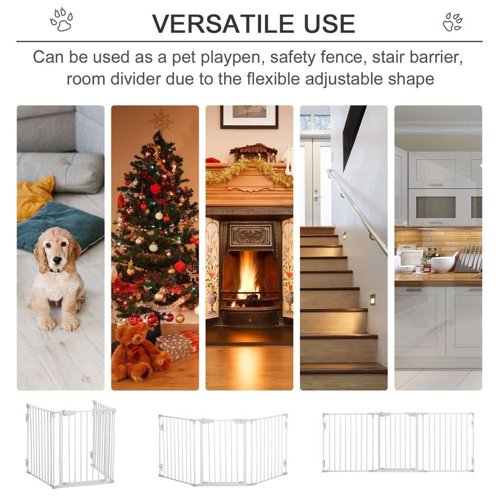 image-Pet Safety Gate 3-Panel Playpen Metal Fence W/ Walk Through Door White