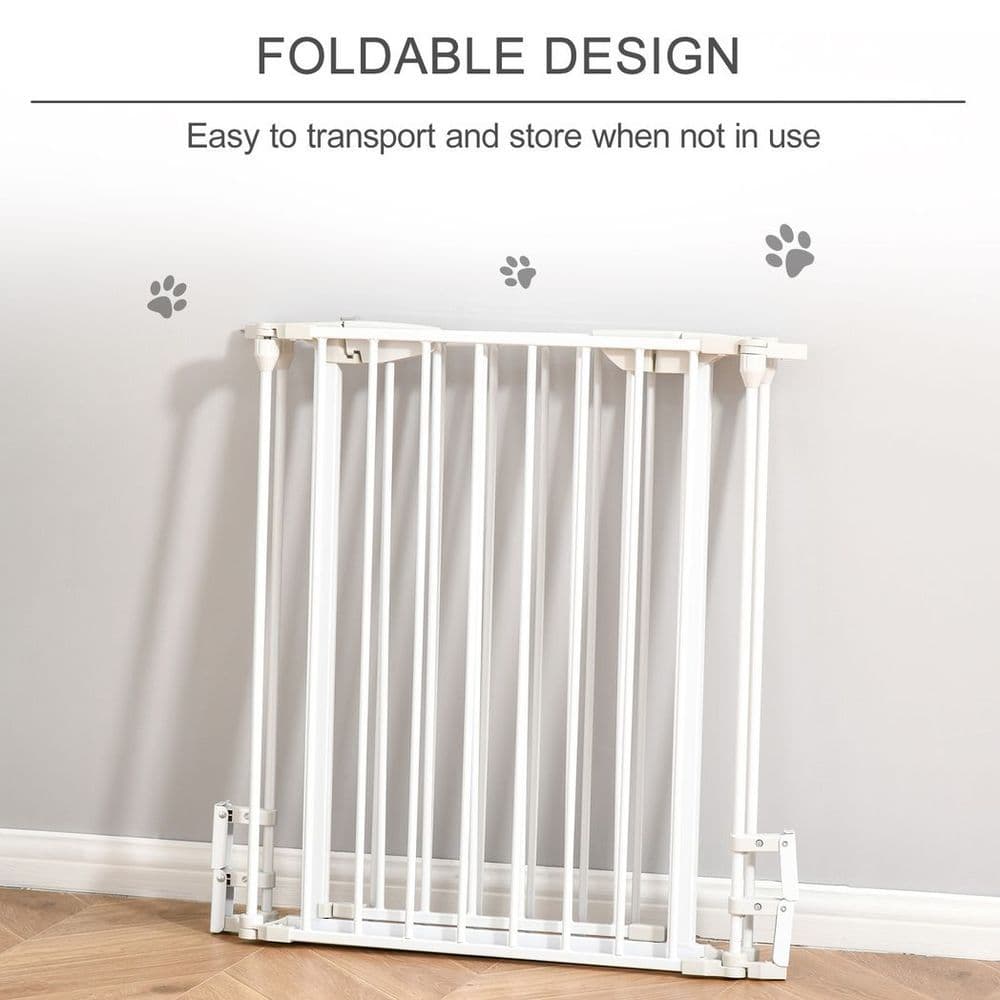 image-Pet Safety Gate 3-Panel Playpen Metal Fence W/ Walk Through Door White