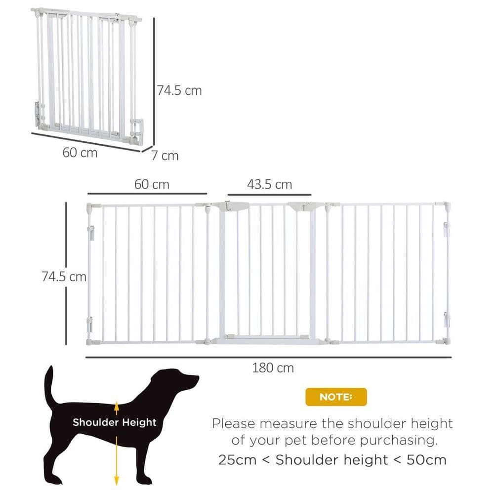 image-Pet Safety Gate 3-Panel Playpen Metal Fence W/ Walk Through Door White