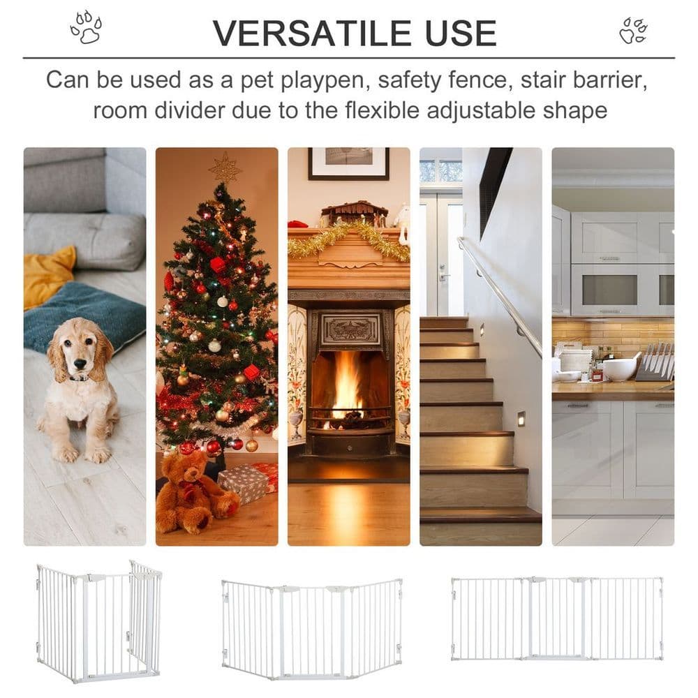 image-Pet Safety Gate 3-Panel Playpen Metal Fence W/ Walk Through Door White