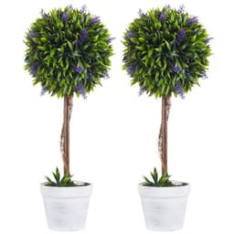 image-Set of 2 Potted Artificial Plants Ball Tree with Lavender Flowers, 60cm