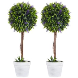 image-Set of 2 Potted Artificial Plants Ball Tree with Lavender Flowers, 60cm
