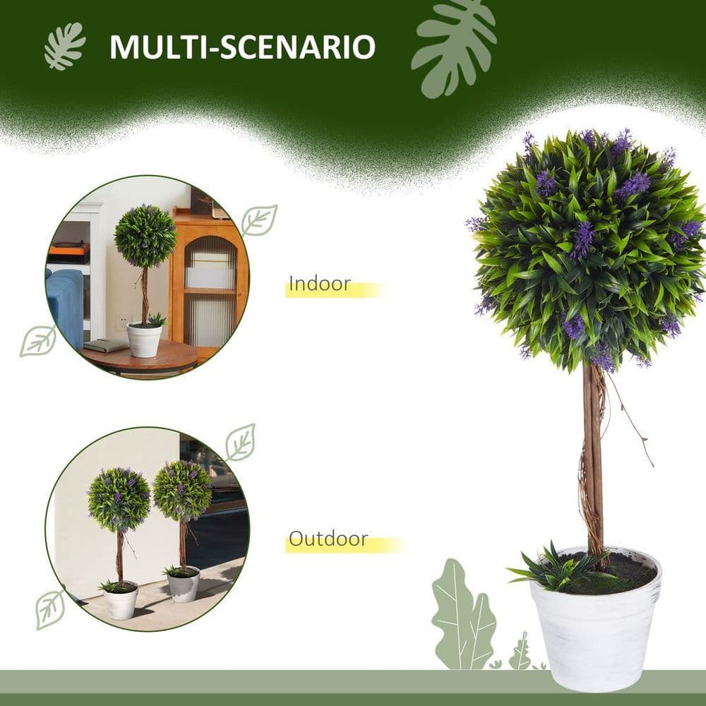 image-Set of 2 Potted Artificial Plants Ball Tree with Lavender Flowers, 60cm