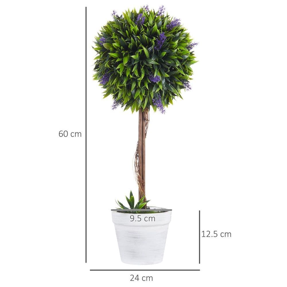 image-Set of 2 Potted Artificial Plants Ball Tree with Lavender Flowers, 60cm