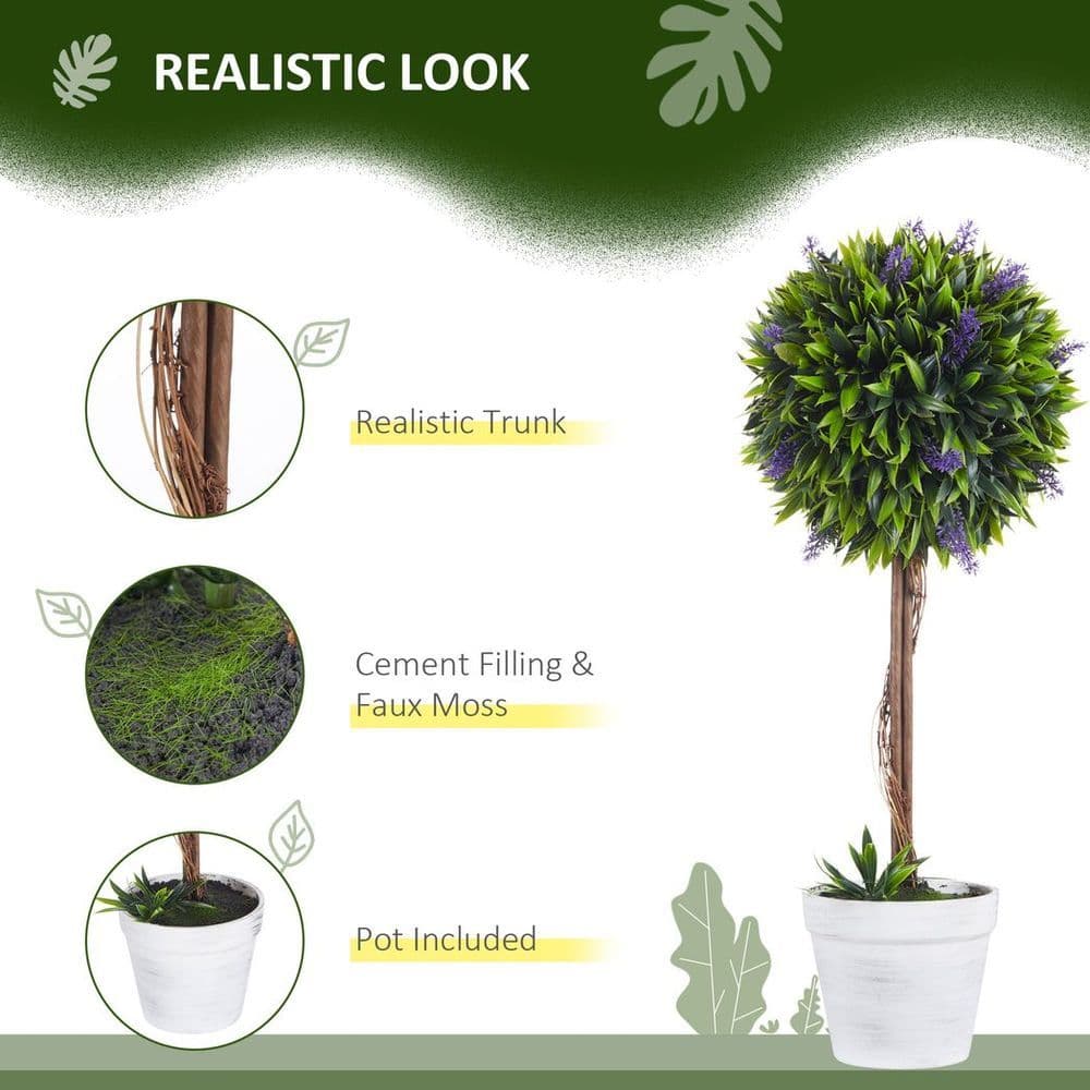image-Set of 2 Potted Artificial Plants Ball Tree with Lavender Flowers, 60cm