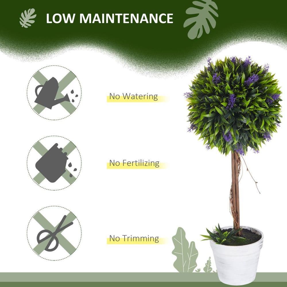 image-Set of 2 Potted Artificial Plants Ball Tree with Lavender Flowers, 60cm