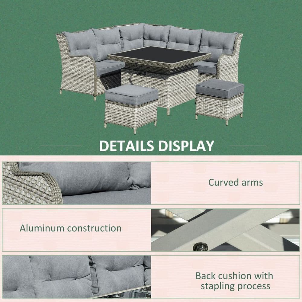 image-6 PCs PE Rattan Wicker Sofa Set Sectional Conversation Furniture Set