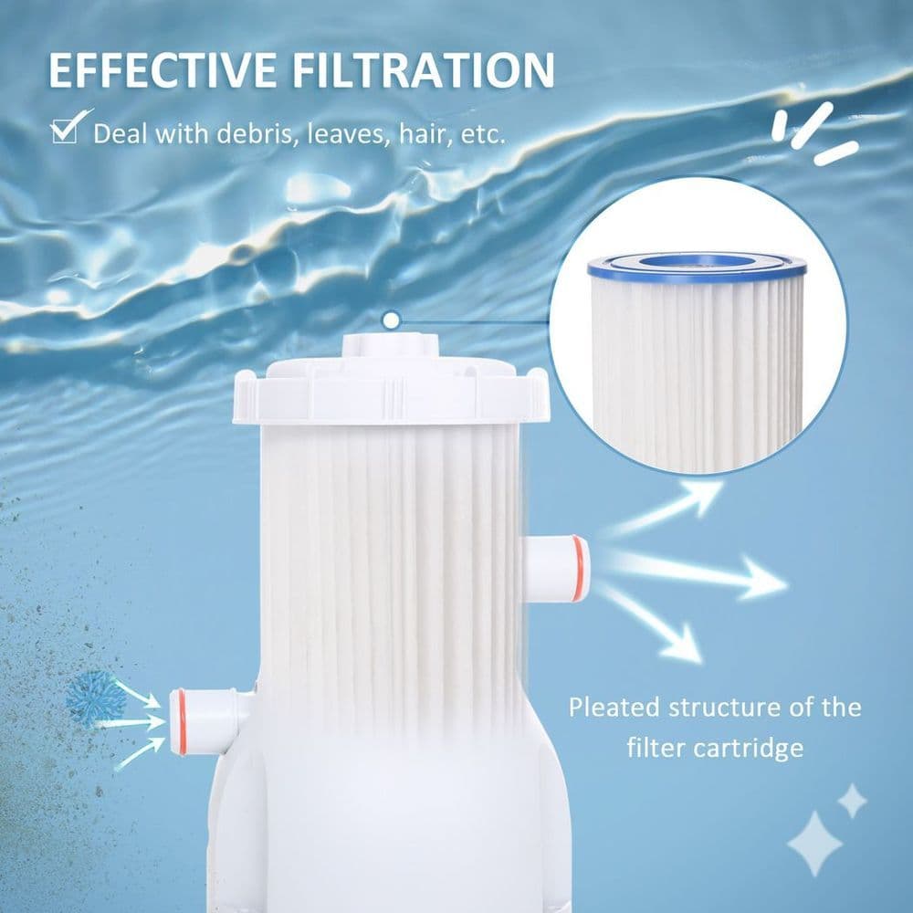 image-Swimming Pool Filter Pump with Cartridge for 13'-15' Above Ground Pools