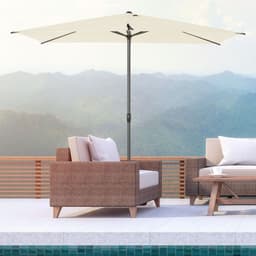 image-2.58m Aluminium Garden Parasol Sun Umbrella Angled Canopy Beige