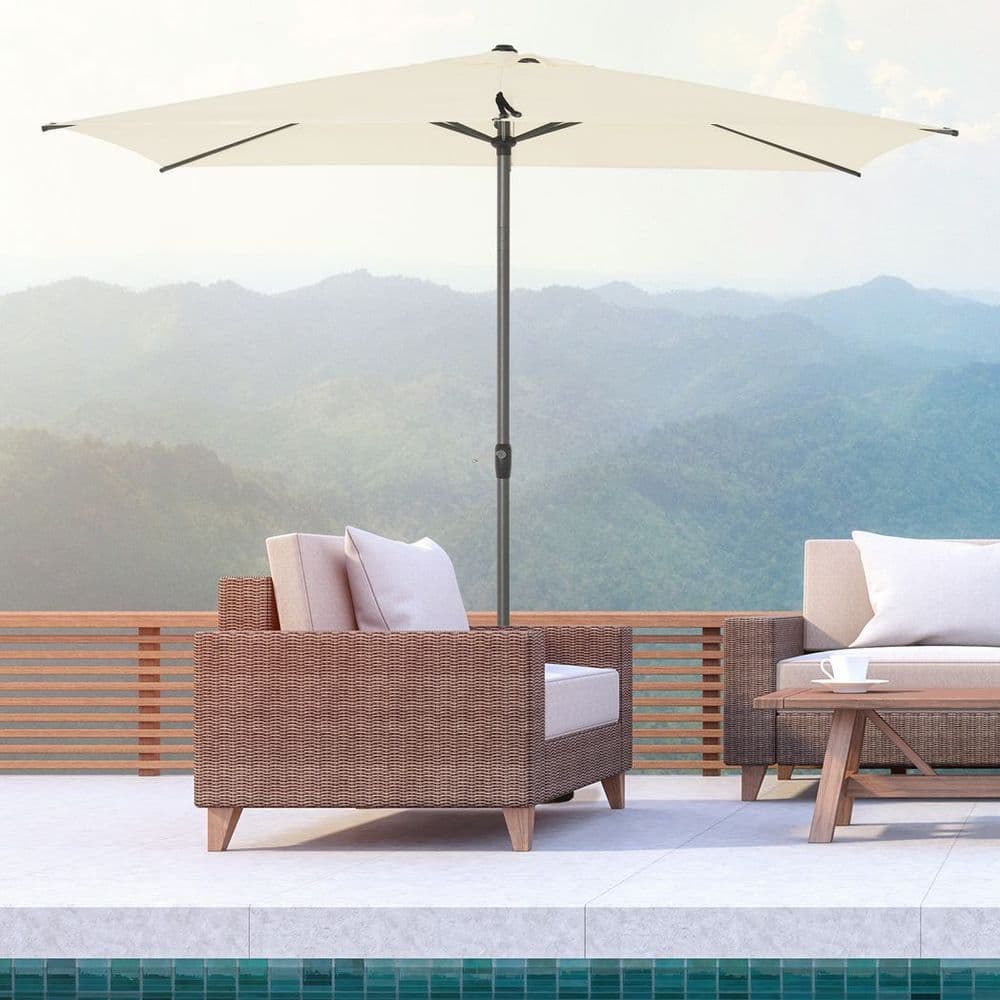image-2.58m Aluminium Garden Parasol Sun Umbrella Angled Canopy Beige