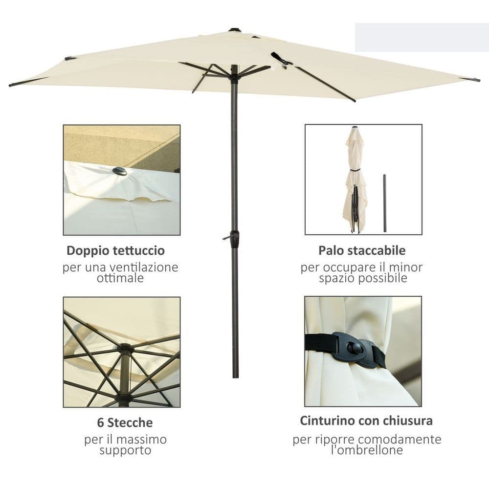 image-2.58m Aluminium Garden Parasol Sun Umbrella Angled Canopy Beige