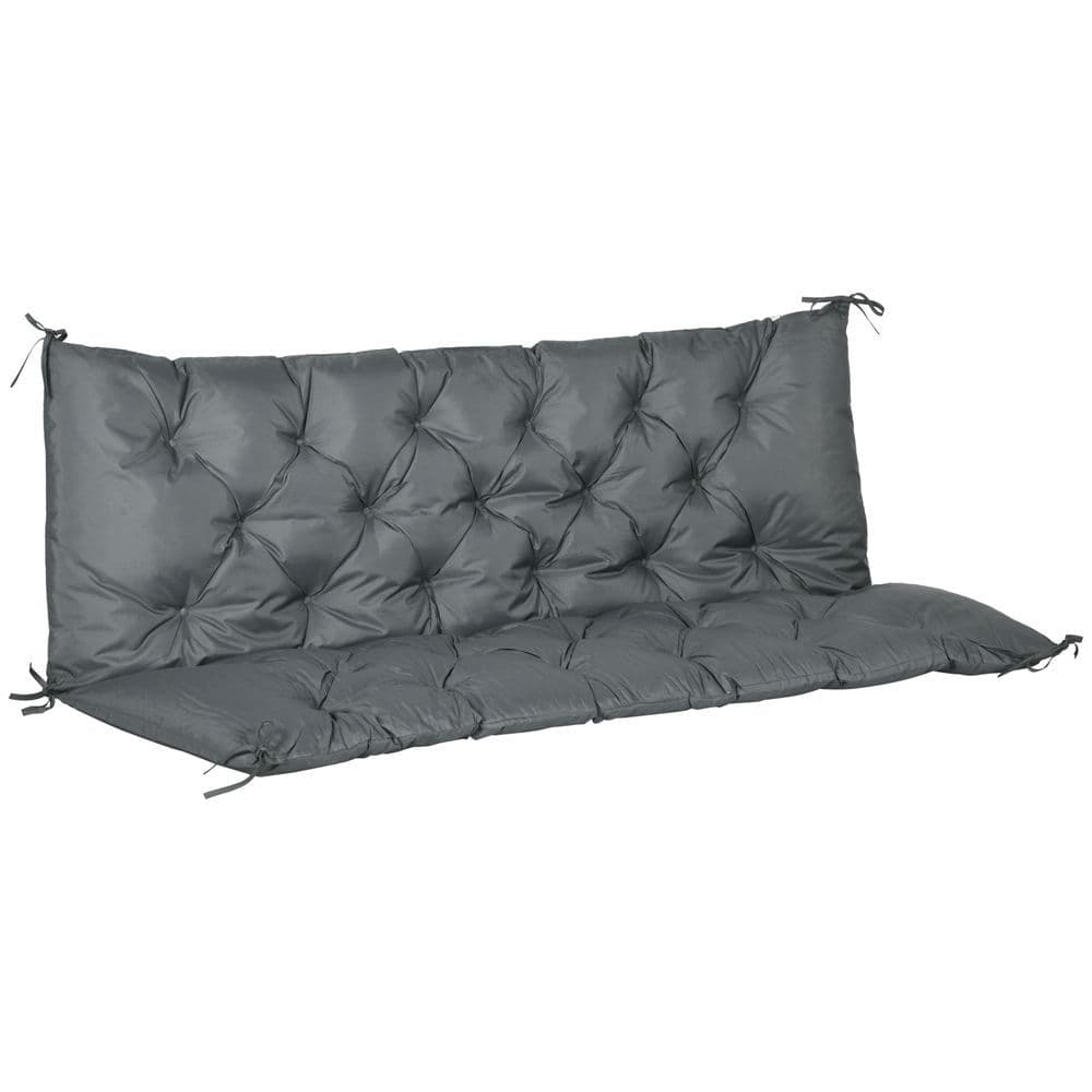 image-3 Seater Garden Bench Cushion Outdoor Seat Pad with Ties Dark Grey