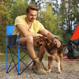 image-Outdoor Folding Fishing Camping Chair w/Cup Holder,Pocket,Backrest Blue