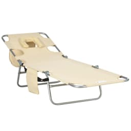 image-Patio Foldable Sun Lounger 5 Level Adjustable Reclining Chair Beige