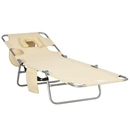 image-Patio Foldable Sun Lounger 5 Level Adjustable Reclining Chair Beige