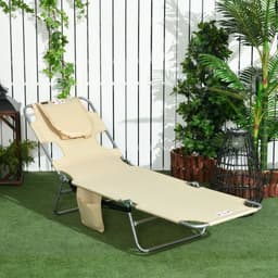 image-Patio Foldable Sun Lounger 5 Level Adjustable Reclining Chair Beige