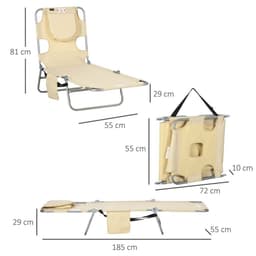 image-Patio Foldable Sun Lounger 5 Level Adjustable Reclining Chair Beige