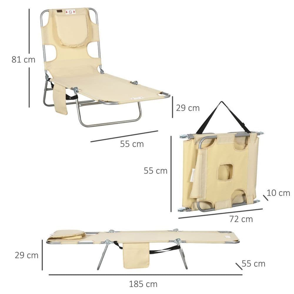 image-Patio Foldable Sun Lounger 5 Level Adjustable Reclining Chair Beige