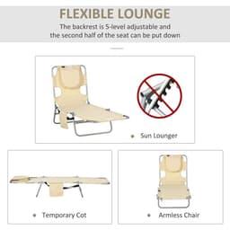 image-Patio Foldable Sun Lounger 5 Level Adjustable Reclining Chair Beige