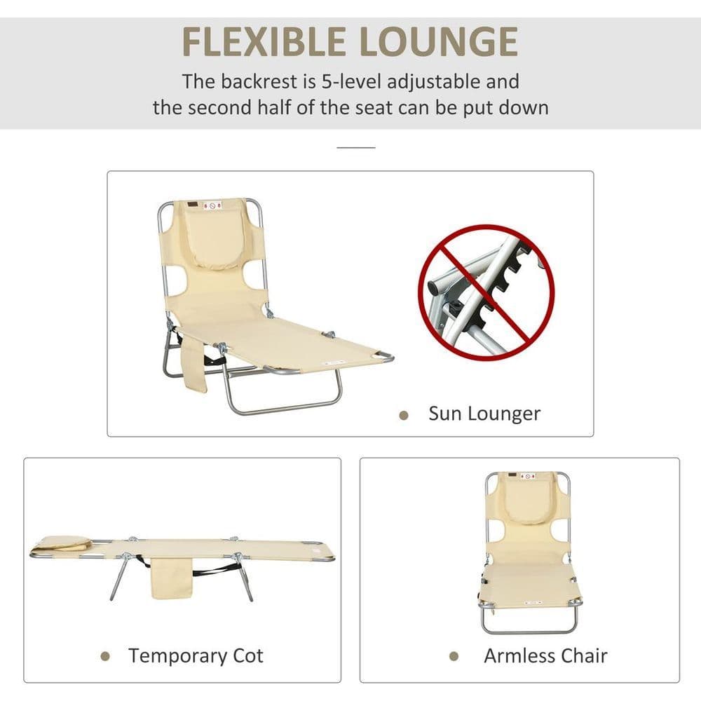 image-Patio Foldable Sun Lounger 5 Level Adjustable Reclining Chair Beige